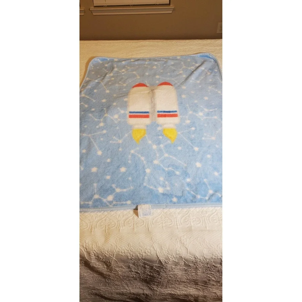 The World of Baby Mink‎ blanket Rocket Ship Blue & Orange - Vintage Excellent